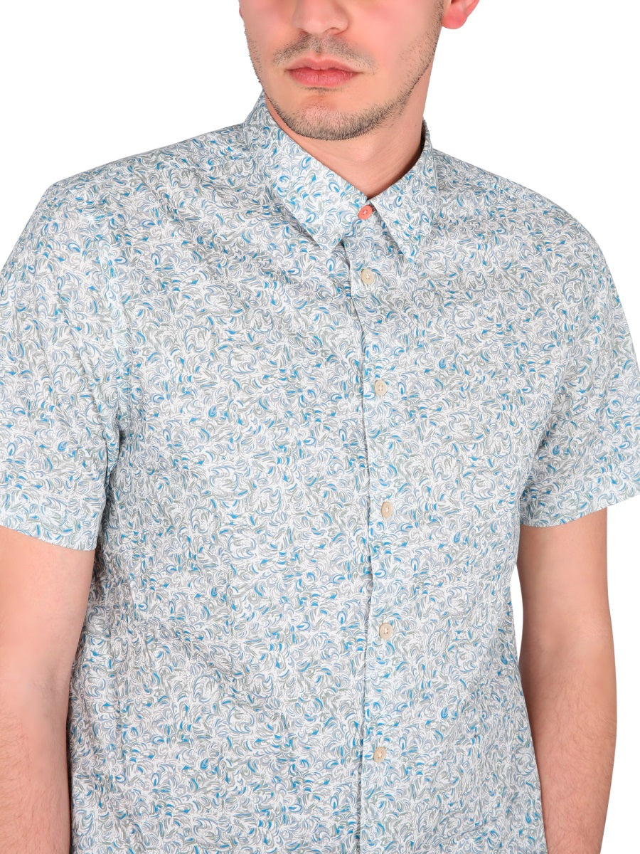 Ps Paul Smith Wave Print Organic Cotton Shirt — Blue, view 4