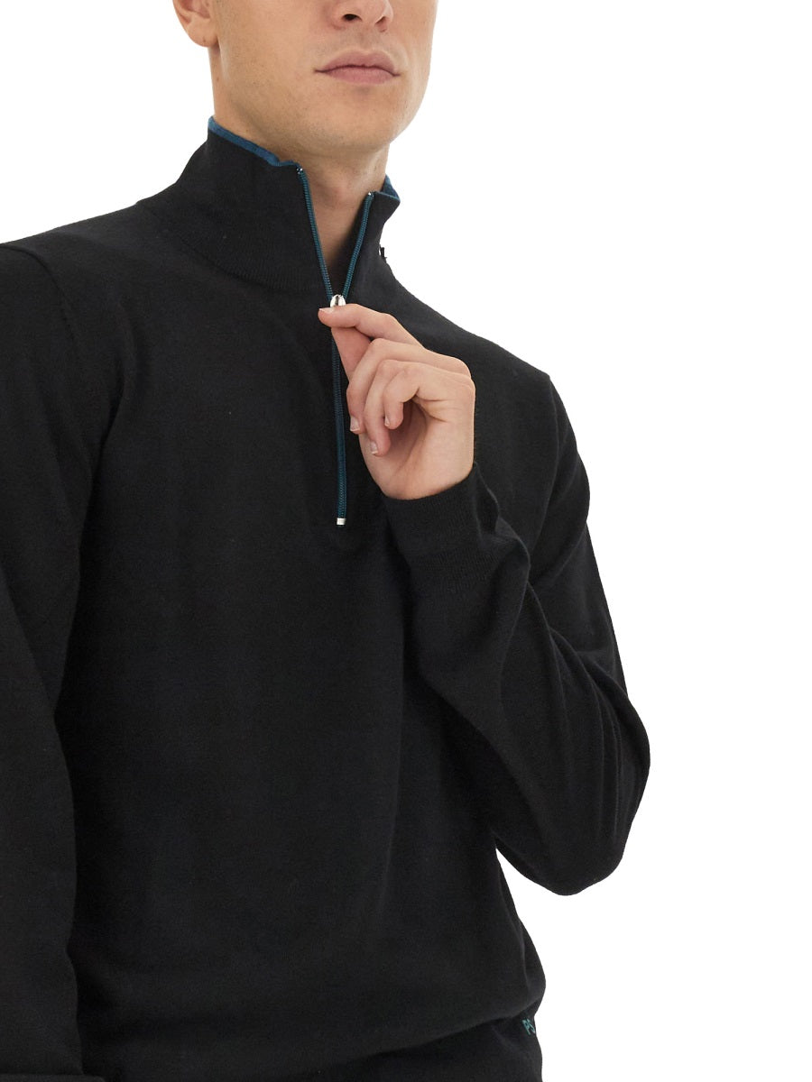 Ps Paul Smith Logo-Embroidered Merino Wool Sweater — Black, view 2