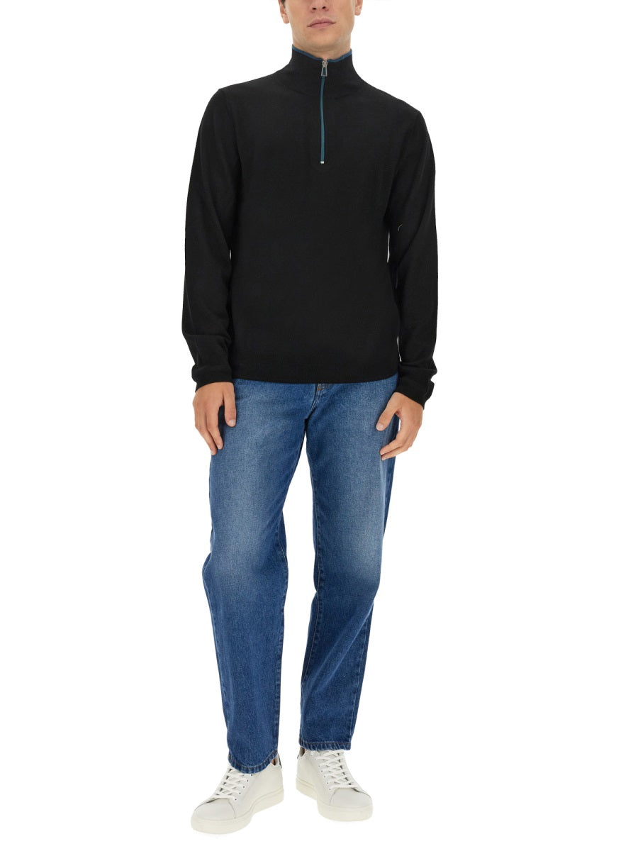 Ps Paul Smith Logo-Embroidered Merino Wool Sweater — Black, view 3