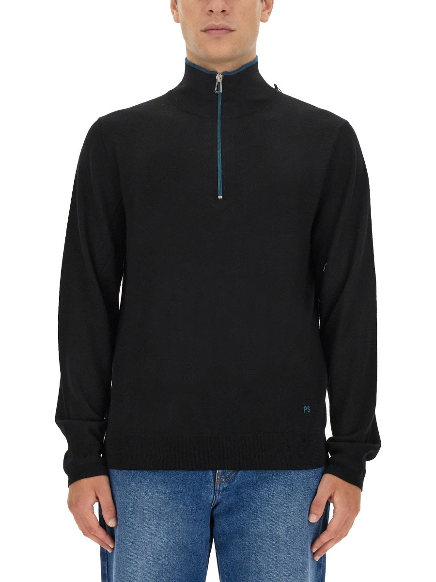 Ps Paul Smith Logo-Embroidered Merino Wool Sweater — Black, view 4