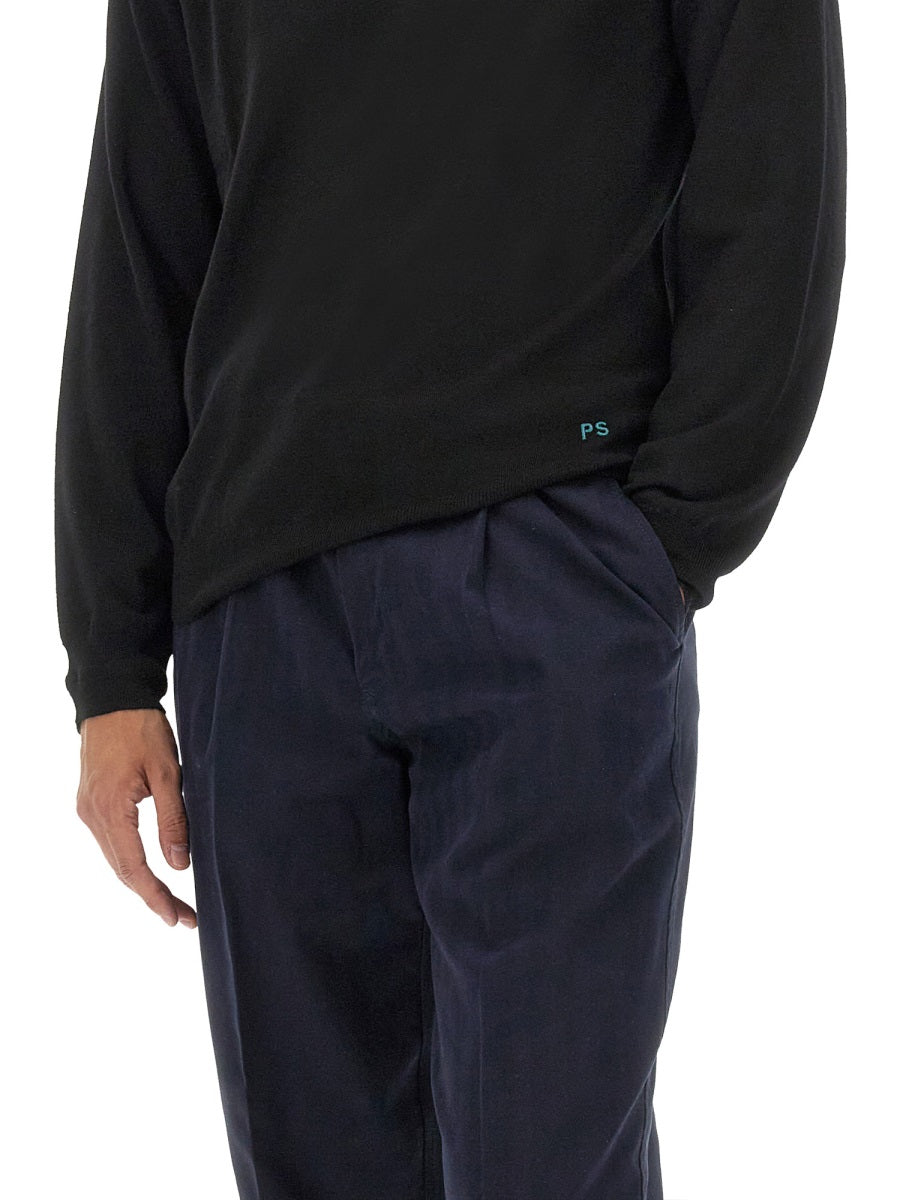 Ps Paul Smith Logo-Embroidered Merino Wool Sweater — Black, view 2