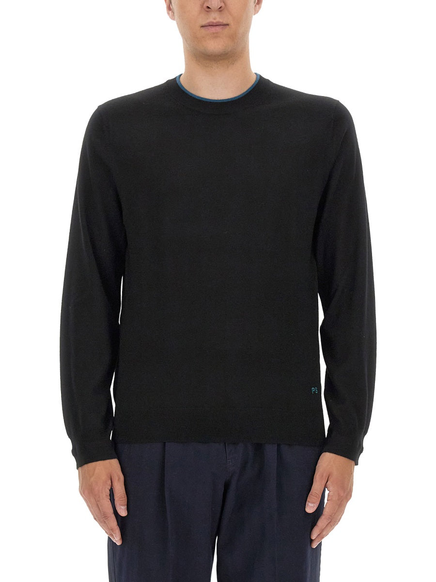 Ps Paul Smith Logo-Embroidered Merino Wool Sweater — Black, view 3