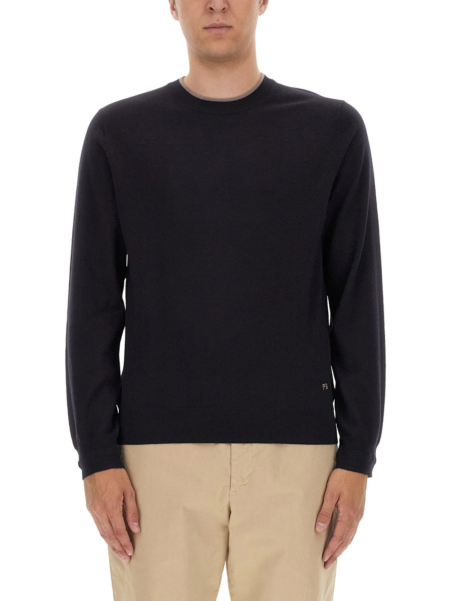 Ps Paul Smith Logo Merino Wool Sweater — Blue, view 3