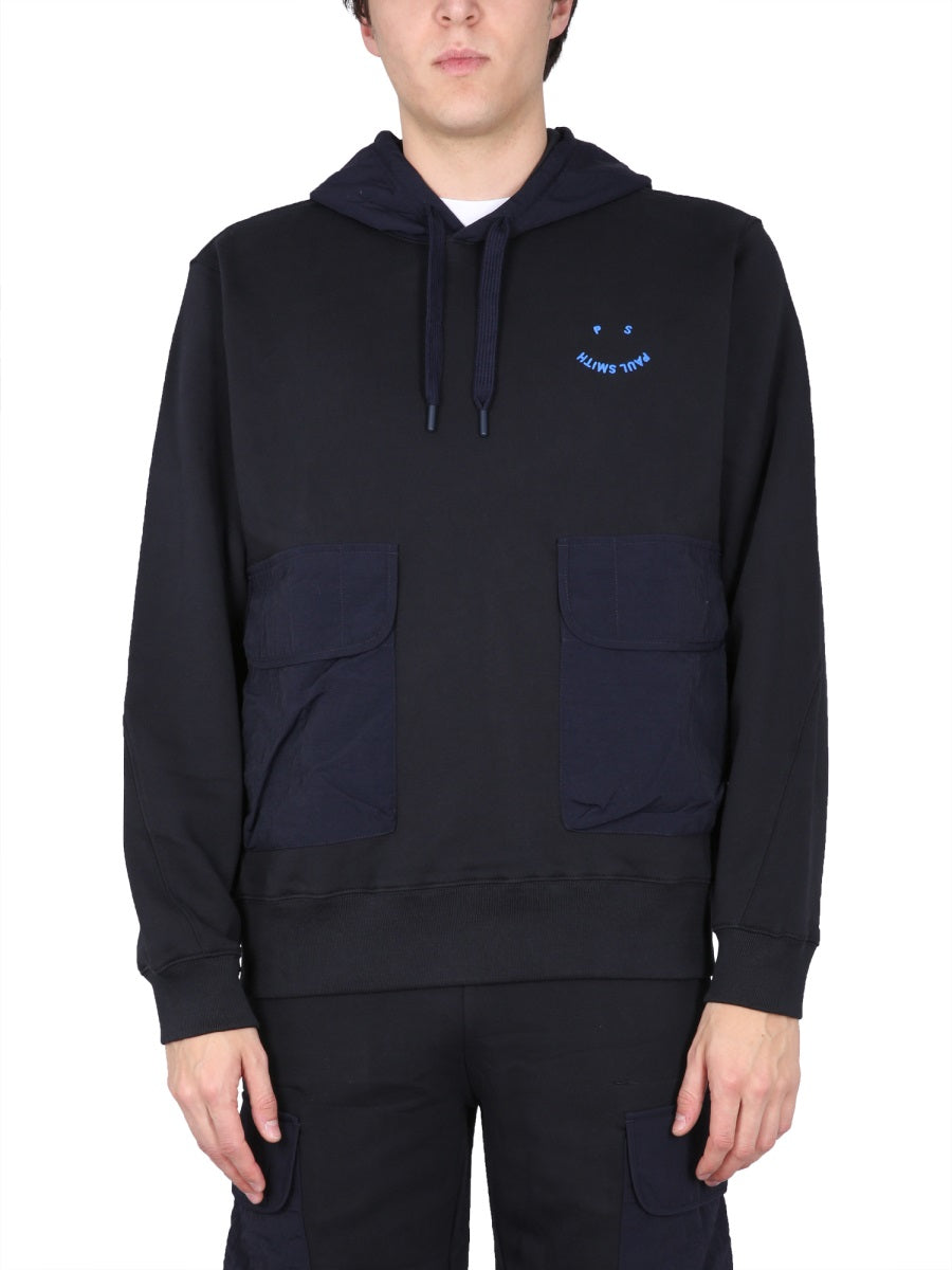 Ps Paul Smith Hooded Logo-Print Organic Cotton Sweatshirt — Blue by Ps Paul Smith