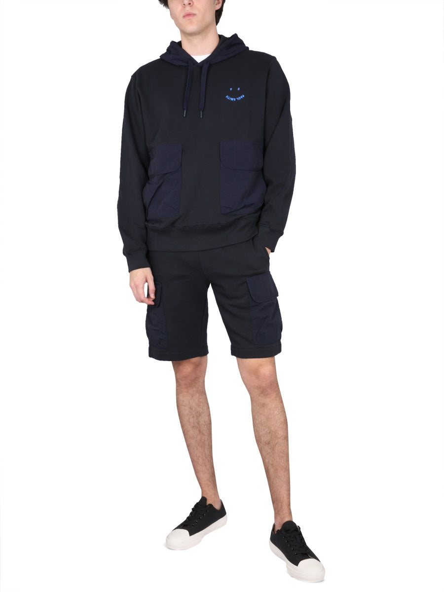 Ps Paul Smith Hooded Logo-Print Organic Cotton Sweatshirt — Blue, view 3