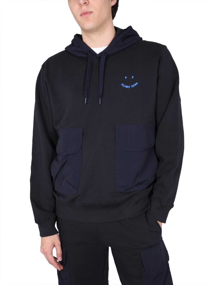 Ps Paul Smith Hooded Logo-Print Organic Cotton Sweatshirt — Blue, view 4
