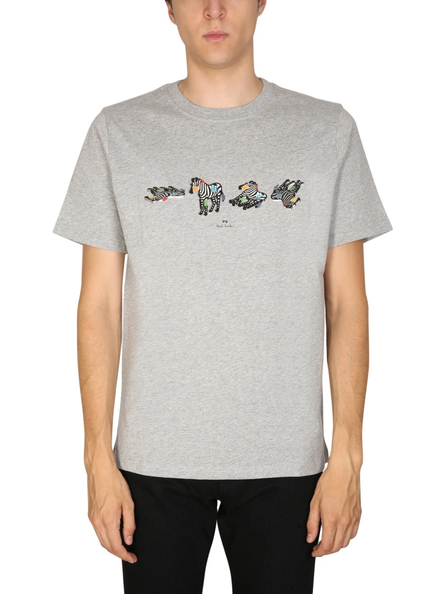 Ps Paul Smith Logo-Print Crewneck T-Shirt — Gray by Ps Paul Smith