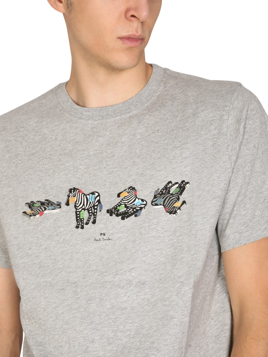 Ps Paul Smith Logo-Print Crewneck T-Shirt — Gray, view 3