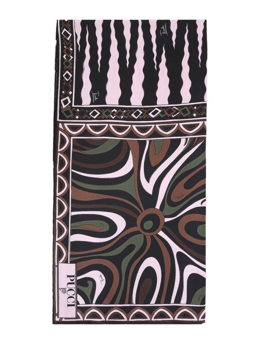 Pucci Patchwork Silk Twill Scarf — Brown by Pucci