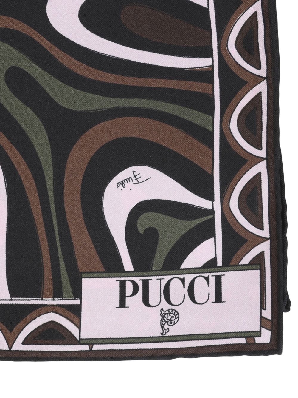 Pucci Patchwork Silk Twill Scarf — Brown, view 2