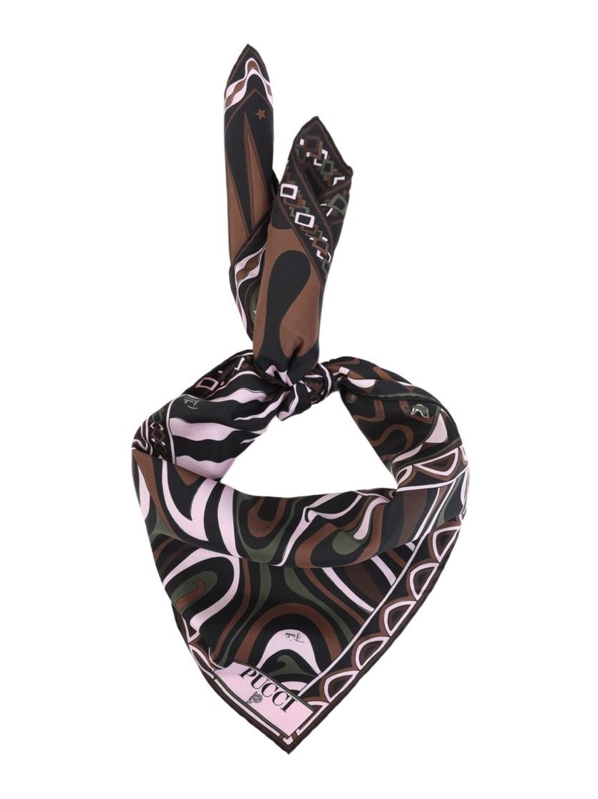 Pucci Patchwork Silk Twill Scarf — Brown, view 3