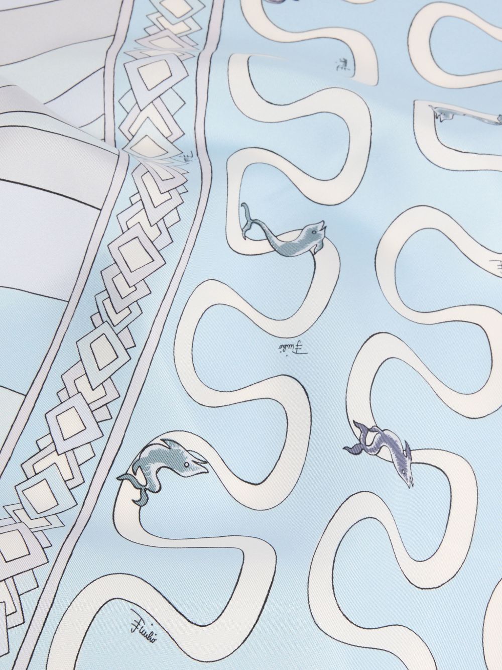 Pucci Silk Twill Printed Foulard Scarf — Light Blue, view 2
