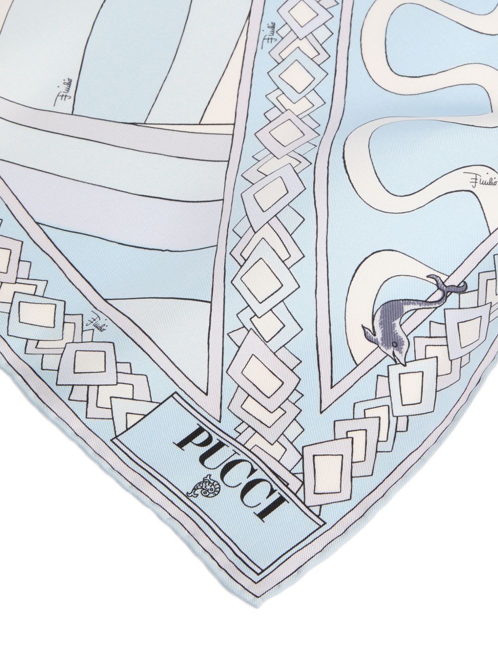 Pucci Silk Twill Printed Foulard Scarf — Light Blue, view 3