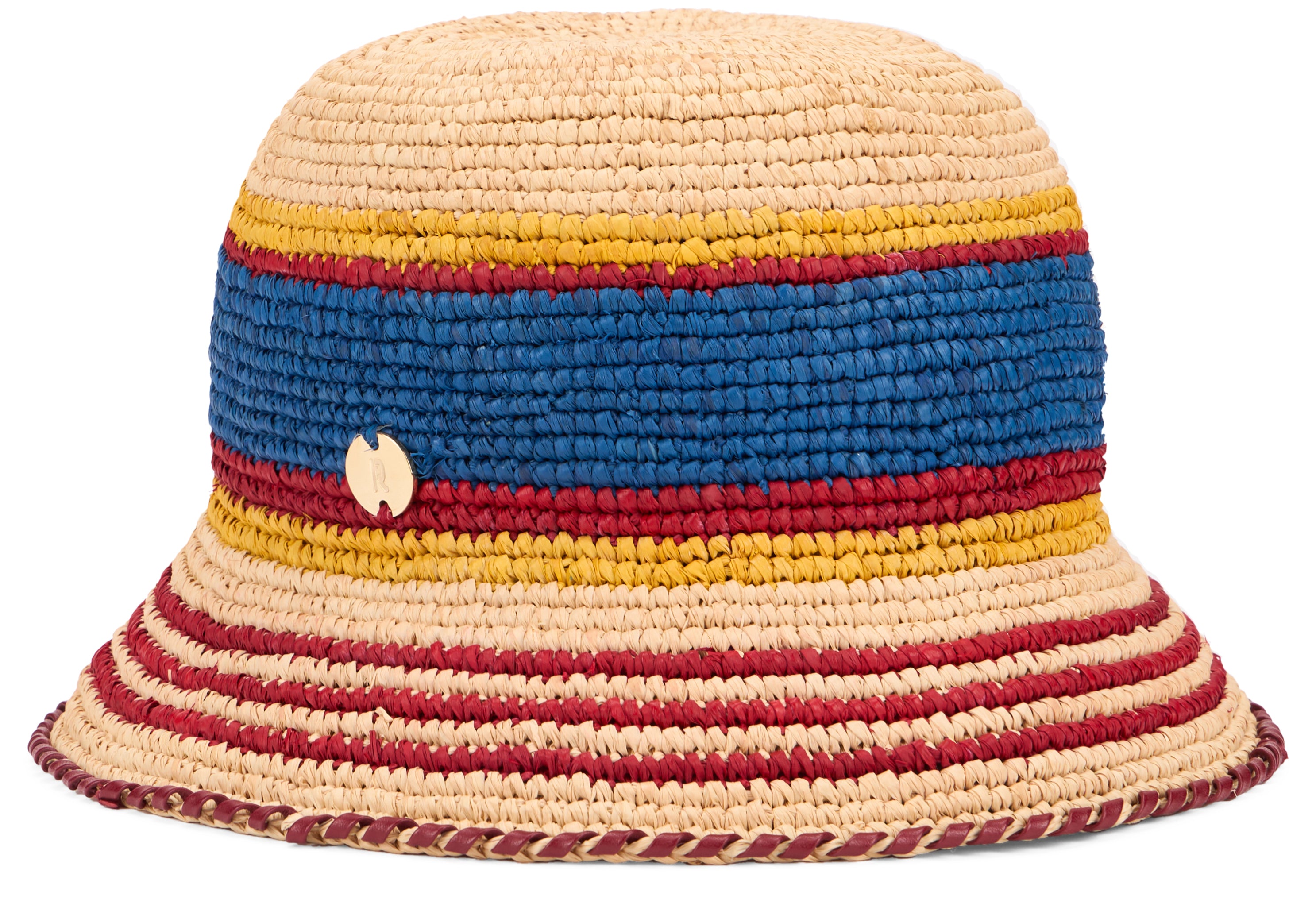 Rabanne 25AAA0245 Striped Raffia Bucket Hat — Beige, view 3