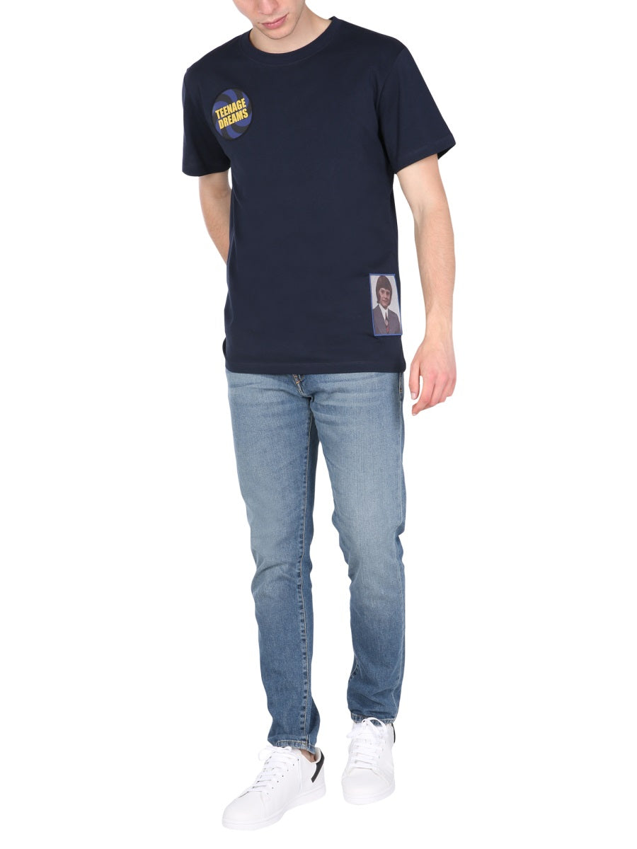 Raf Simons Crew Neck Cotton T-Shirt — Blue, view 3