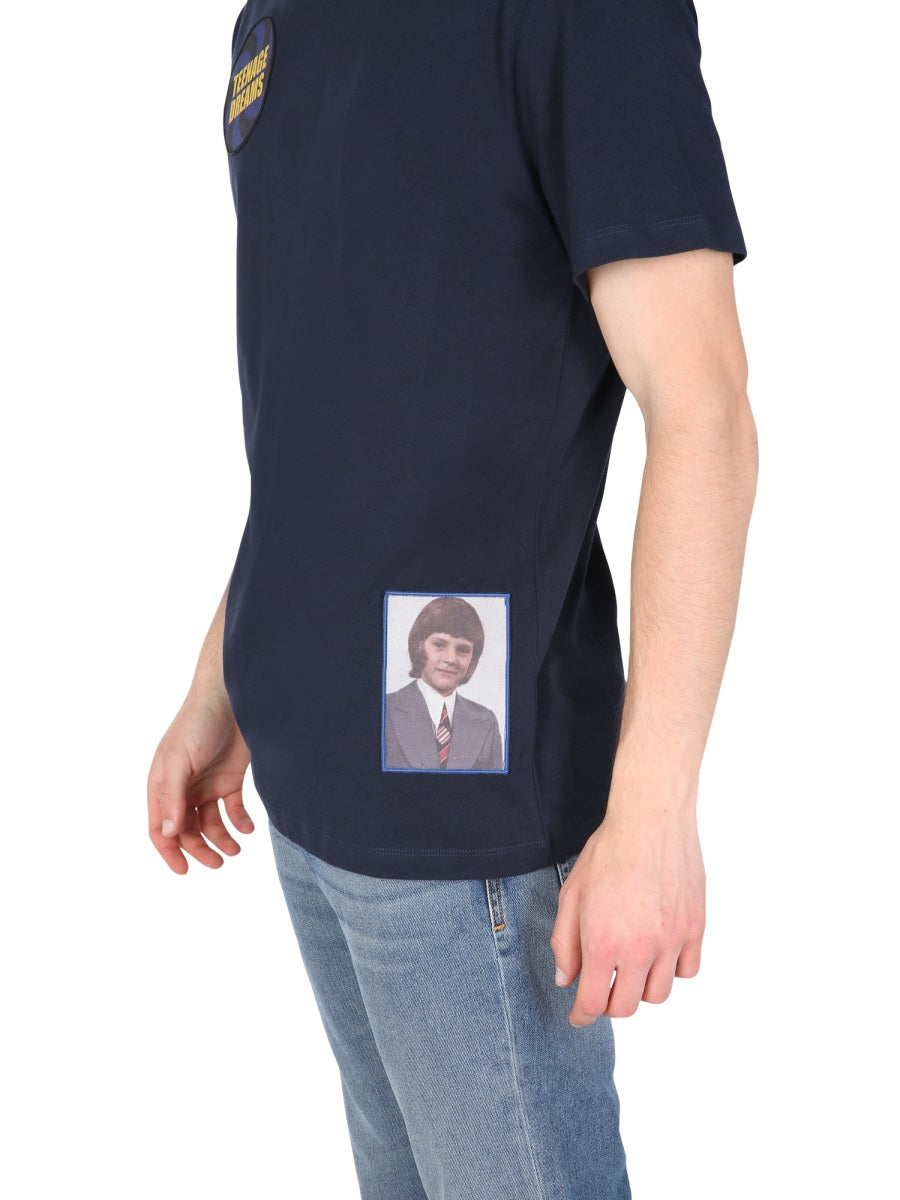 Raf Simons Crew Neck Cotton T-Shirt — Blue, view 4