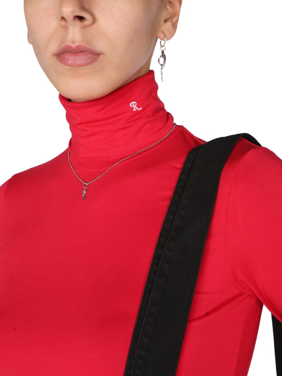 Raf Simons Embroidered Cotton Turtleneck Sweater — Red, view 2