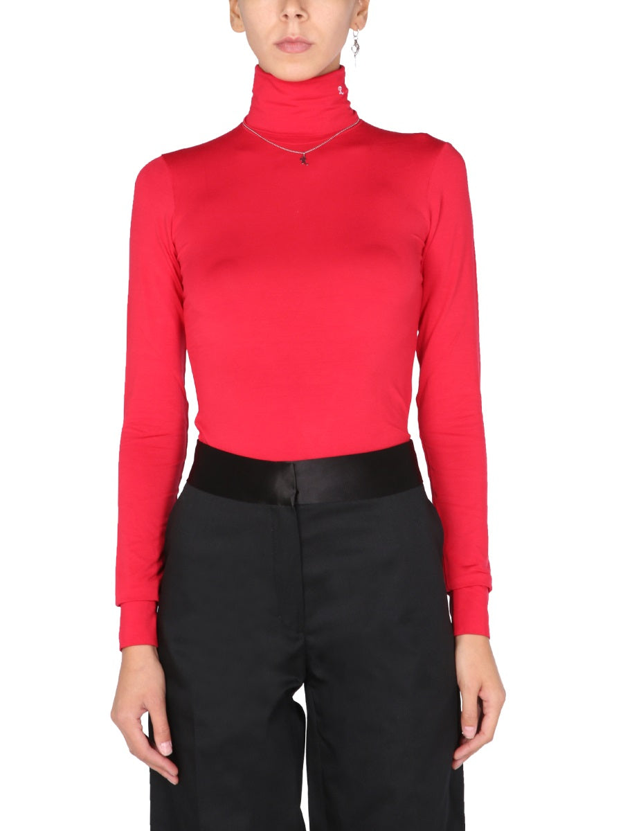 Raf Simons Embroidered Cotton Turtleneck Sweater — Red, view 3
