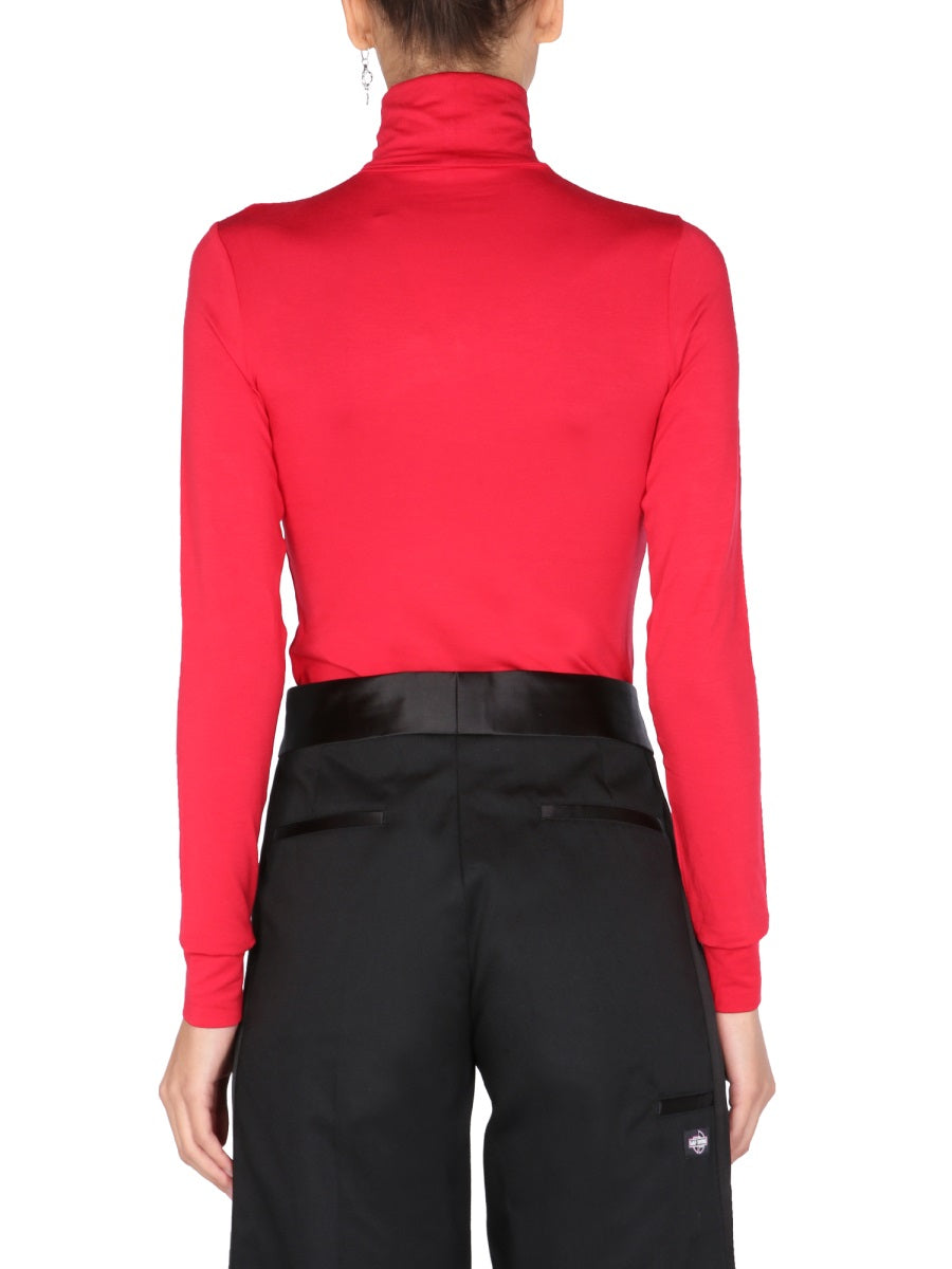 Raf Simons Embroidered Cotton Turtleneck Sweater — Red, view 4