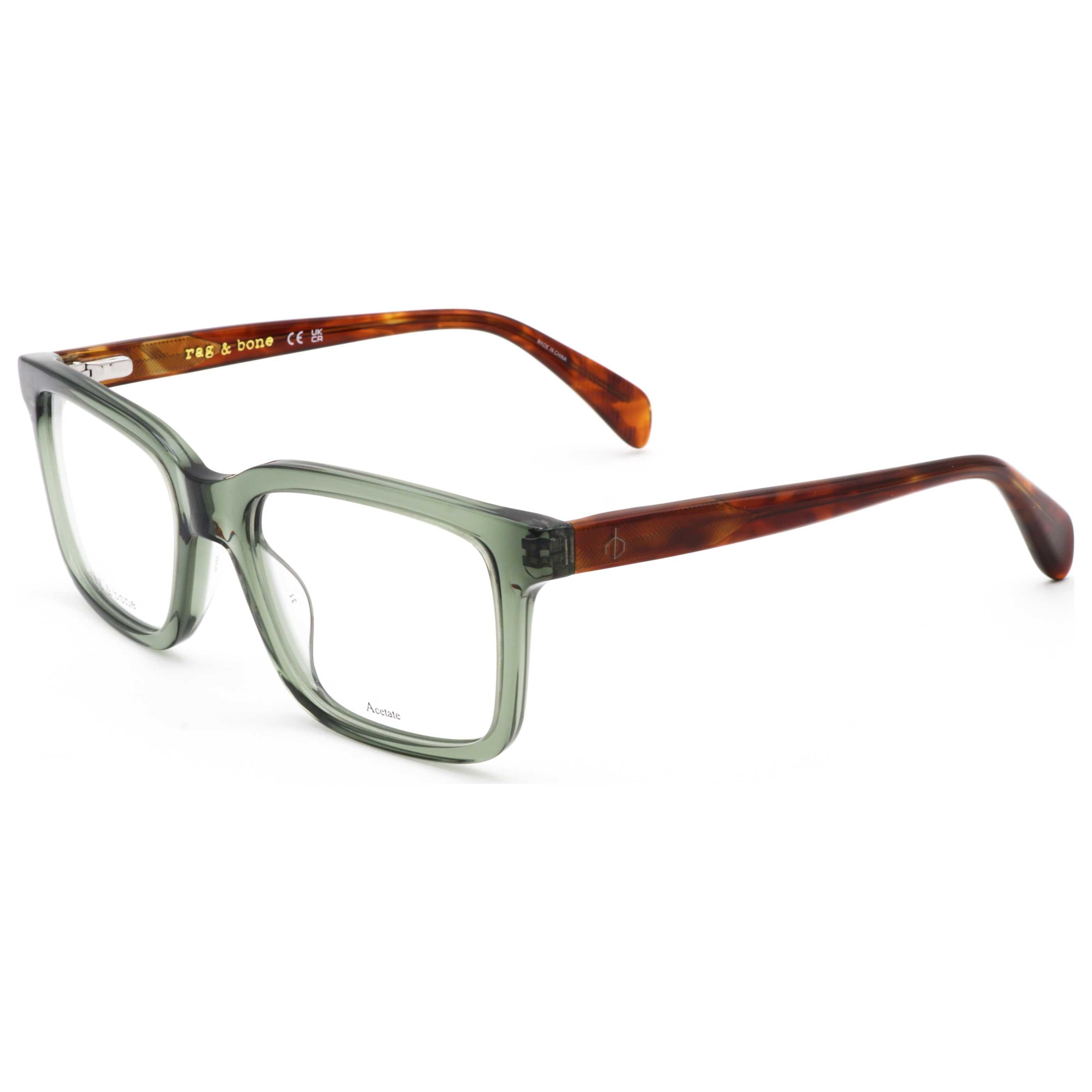 Rag & Bone RNB7053G1ED53 Mixed-Material Rectangle Eyeglasses — Green by Rag & Bone