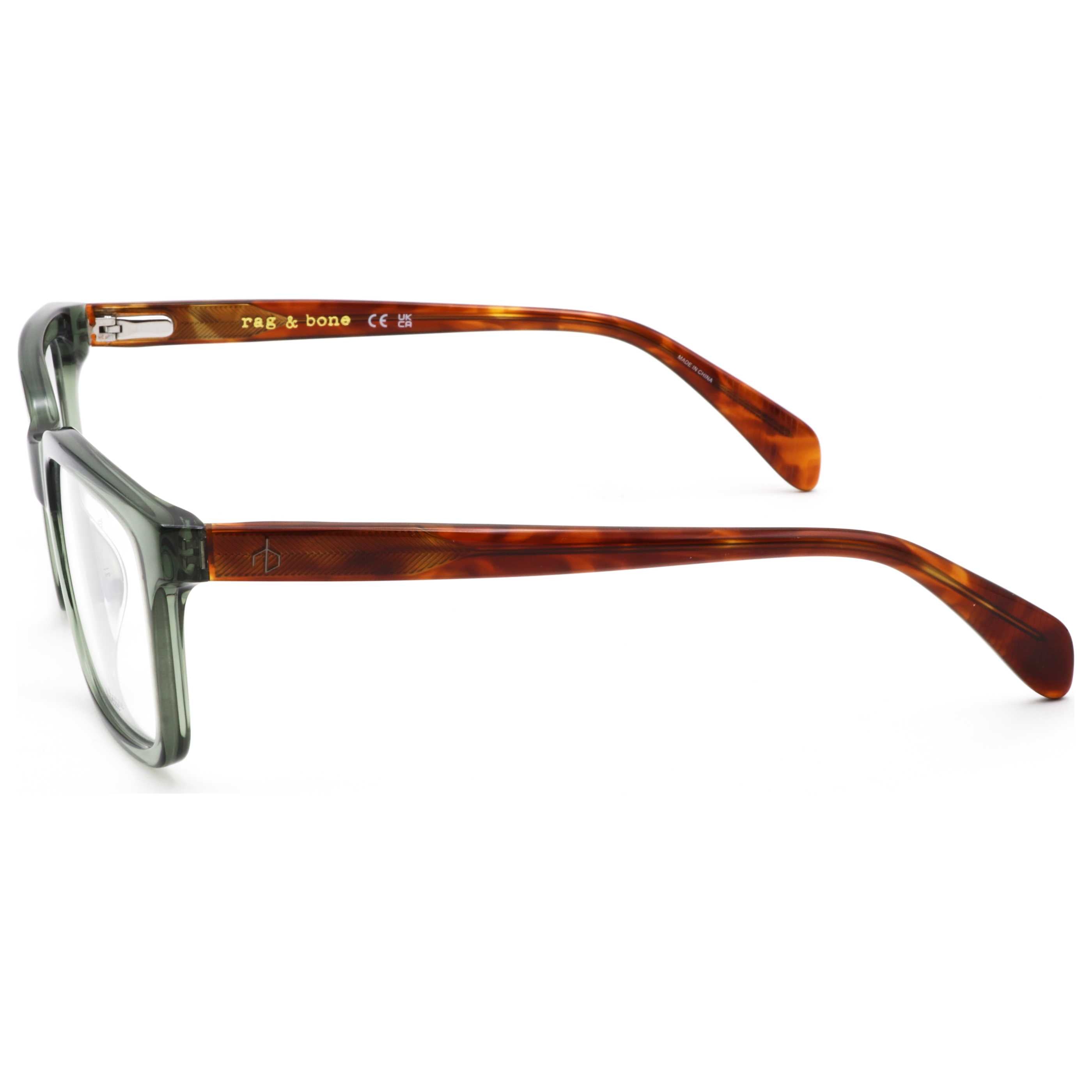 Rag & Bone RNB7053G1ED53 Mixed-Material Rectangle Eyeglasses — Green, view 2