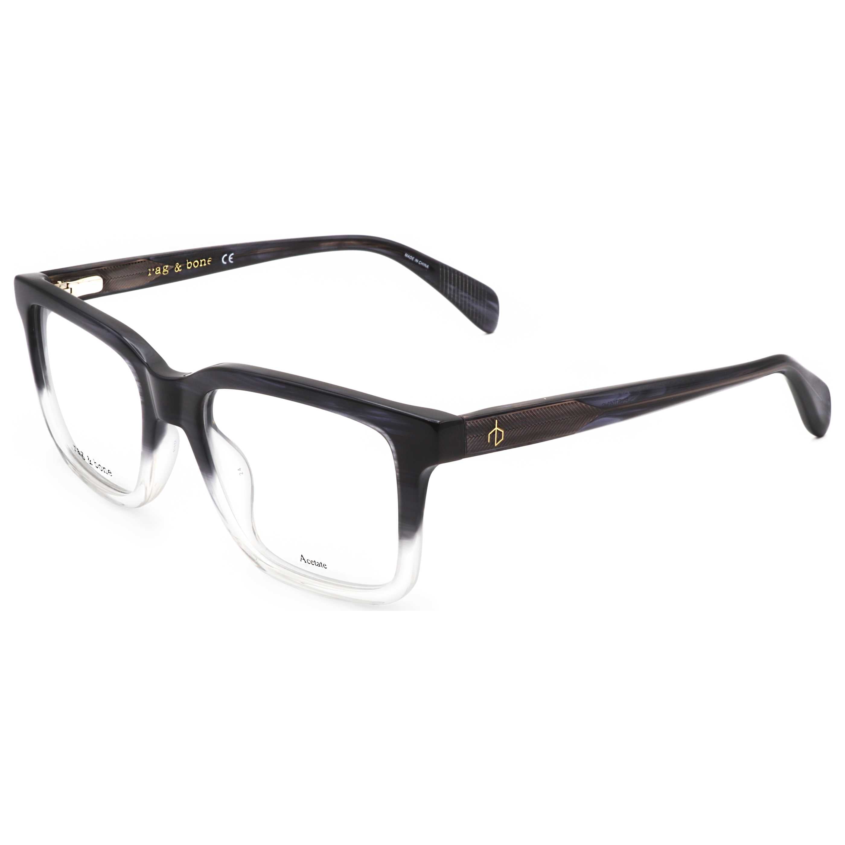 Rag & Bone RNB7053G2W853 Grey Horn Square Eyeglasses — Black by Rag & Bone
