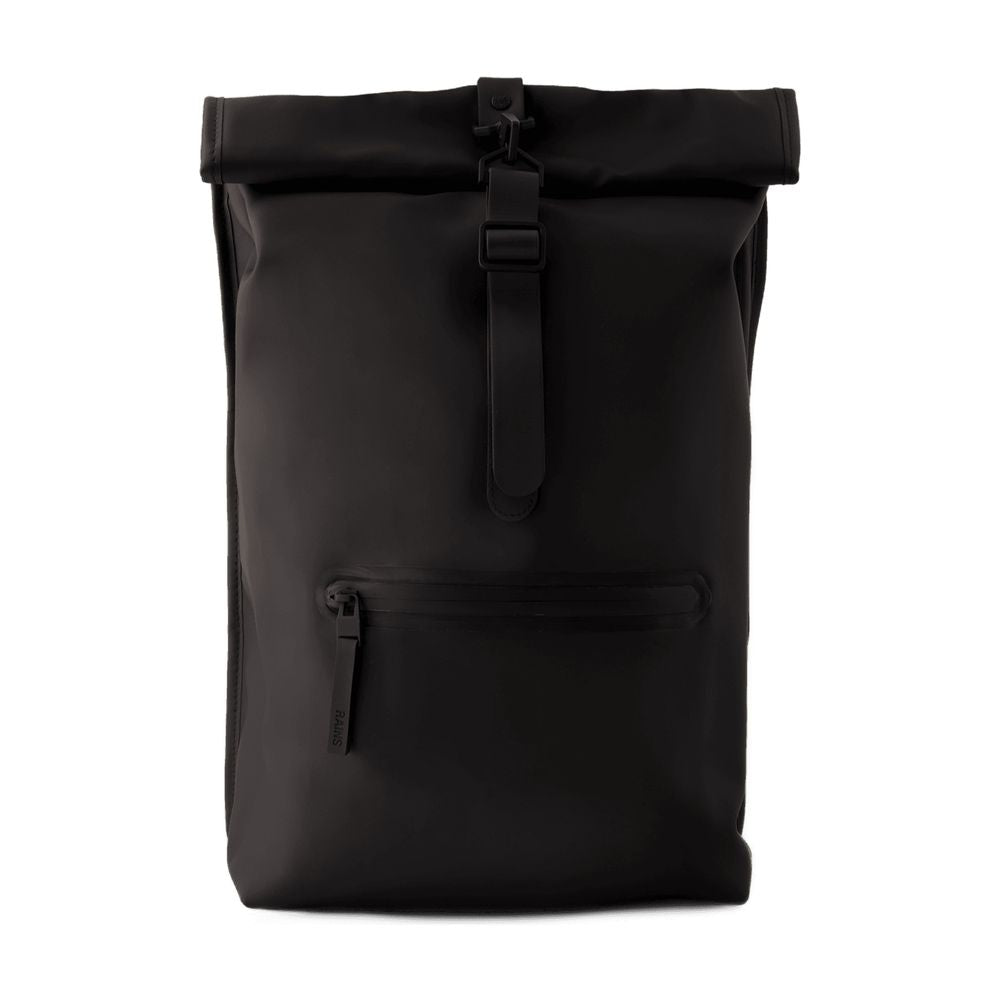 Rains Roll-Top Rucksack Backpack — Black, view 2