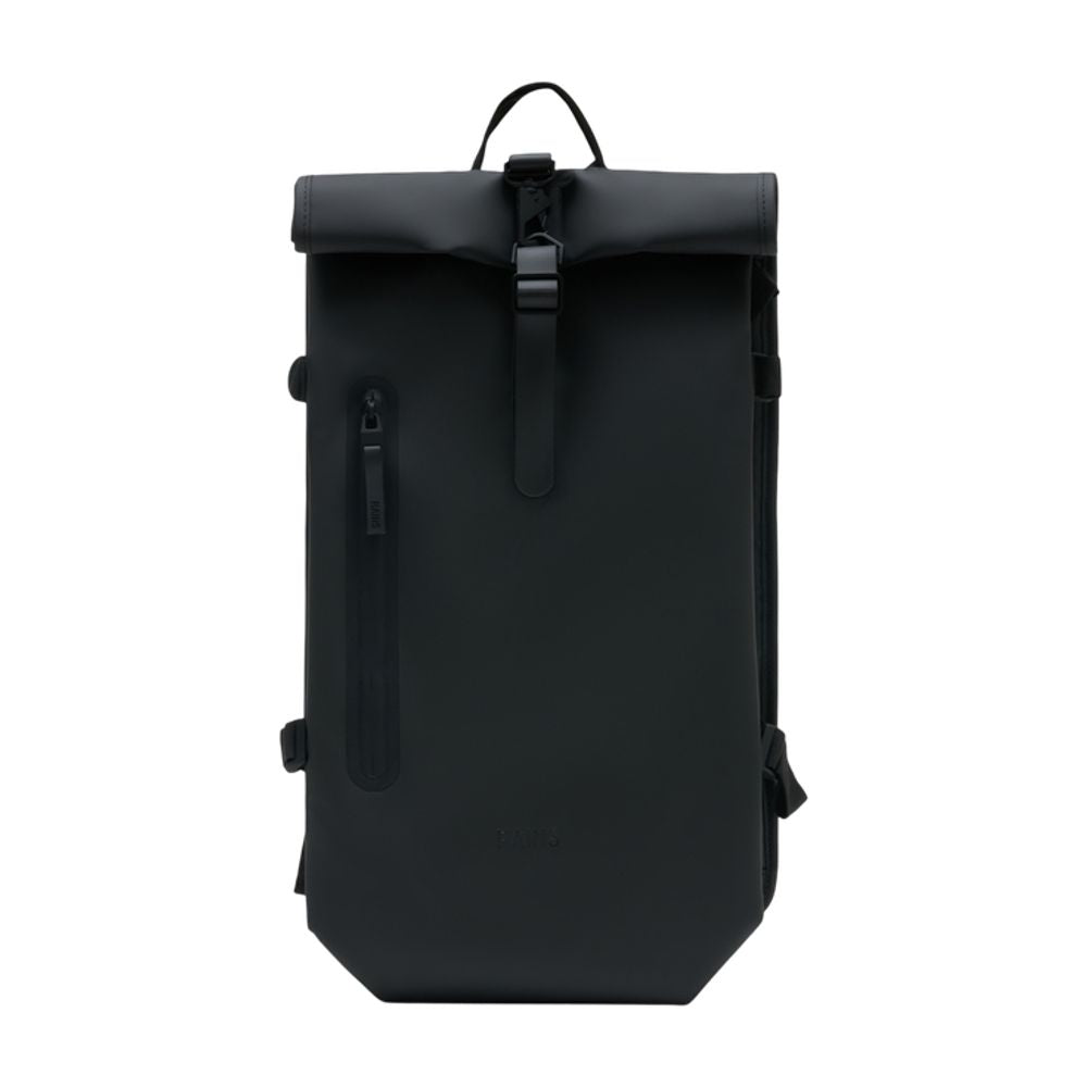 Rains Roll-Top Synthetic Backpack — Black, view 2