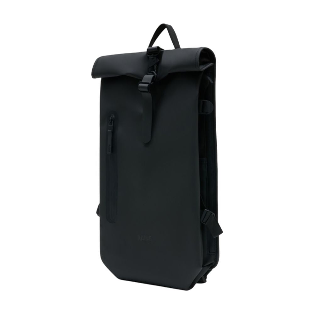 Rains Roll-Top Synthetic Backpack — Black, view 3
