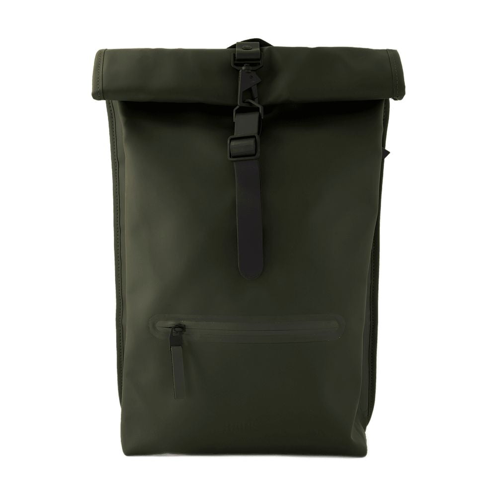 Rains Roll-Top Synthetic Backpack — Green, view 2