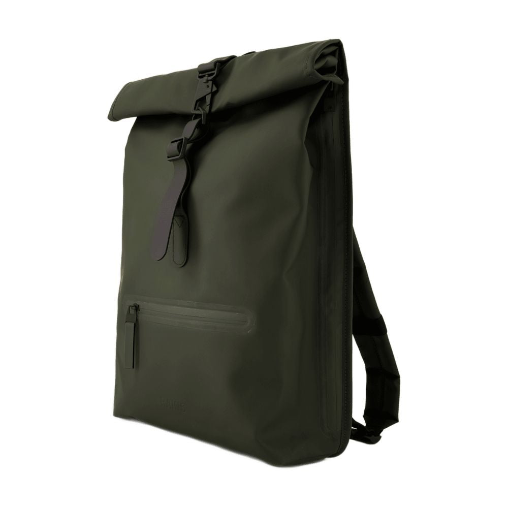 Rains Roll-Top Synthetic Backpack — Green, view 3
