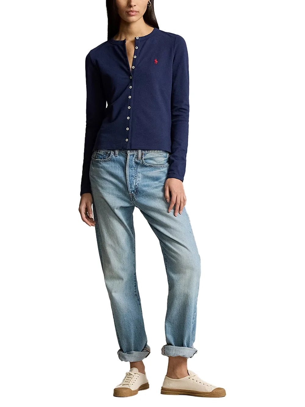 Ralph Lauren Mesh Cotton Cardigan — Navy, view 2