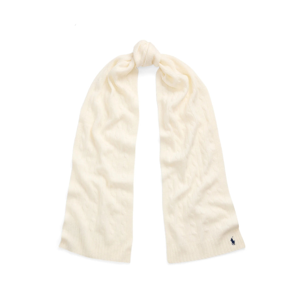 Ralph Lauren Cable Knit Wool-Cashmere Scarf — Beige, view 3
