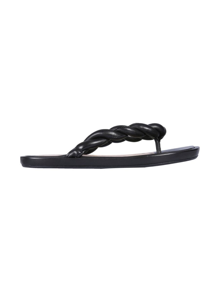 Red Valentino Leather with Woven Detail Slide Sandals — Black by Red Valentino