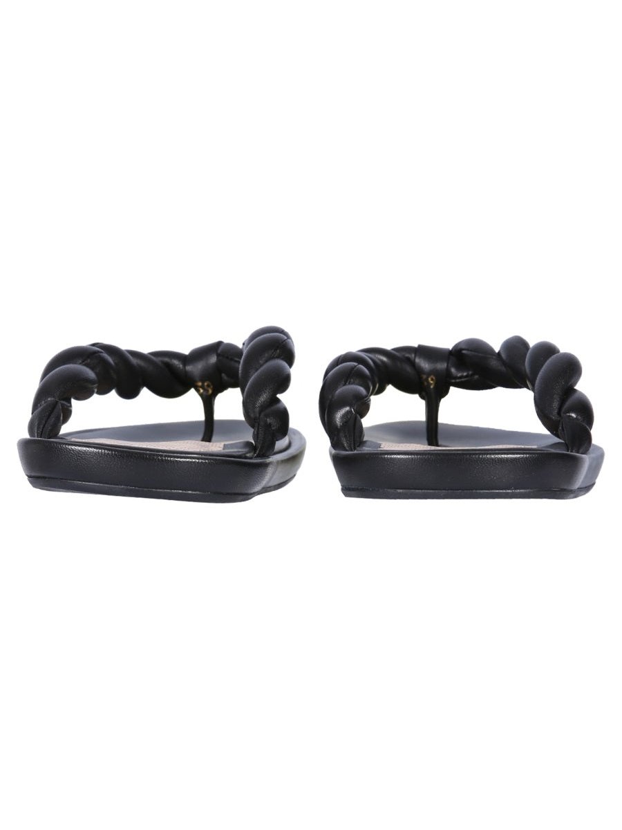 Red Valentino Leather with Woven Detail Slide Sandals — Black, view 2