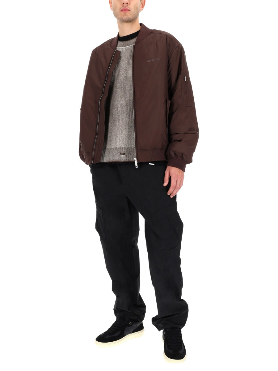 Represent Boxy Polyester Bomber Jacket — Brown, view 3
