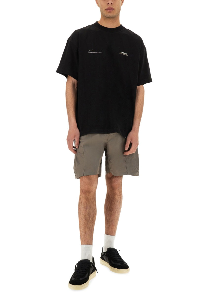 Represent Cotton-Blend Tech Cargo Shorts — Gray, view 3