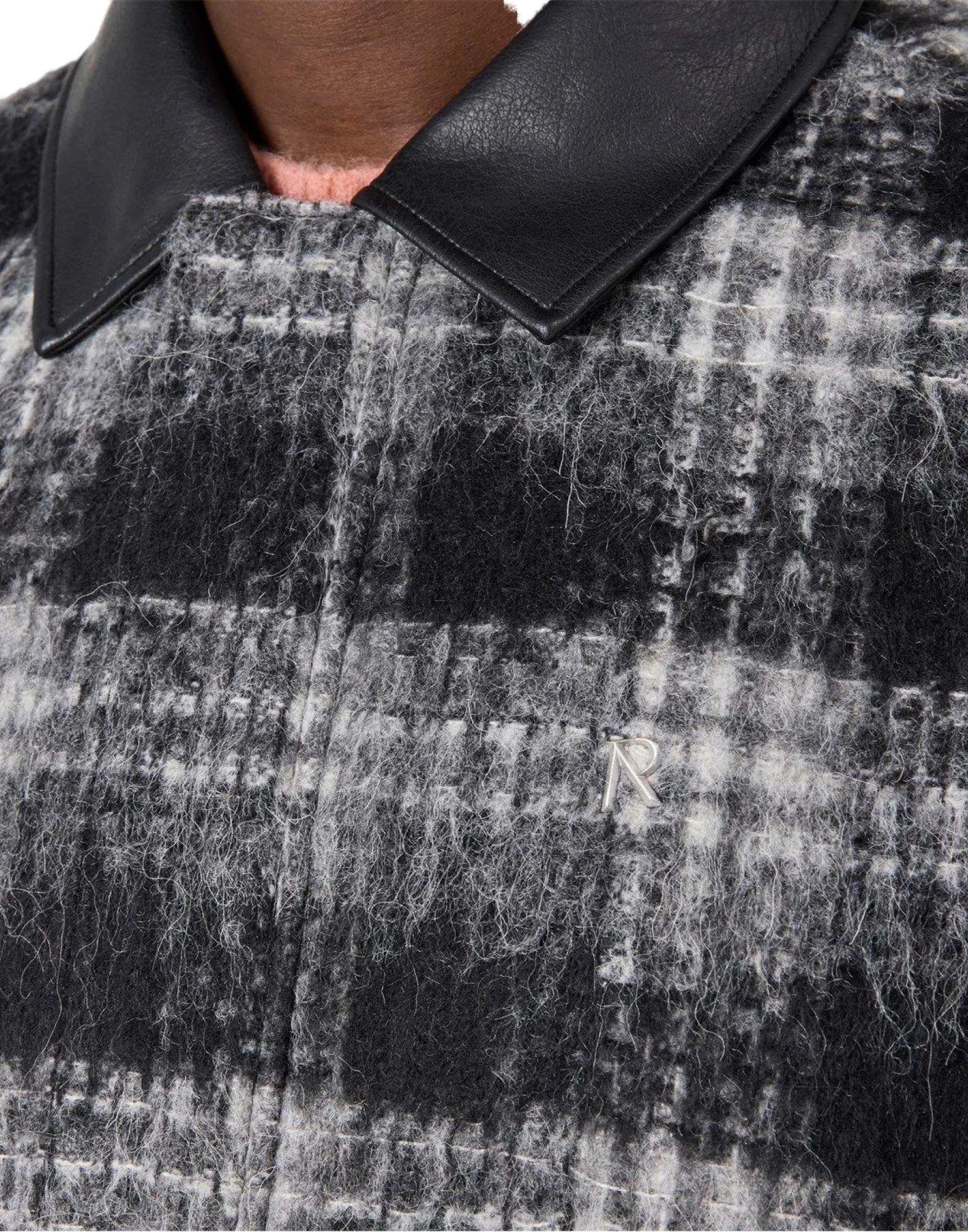 Represent Logo Flannel Check Overshirt Jacket — Black, view 4