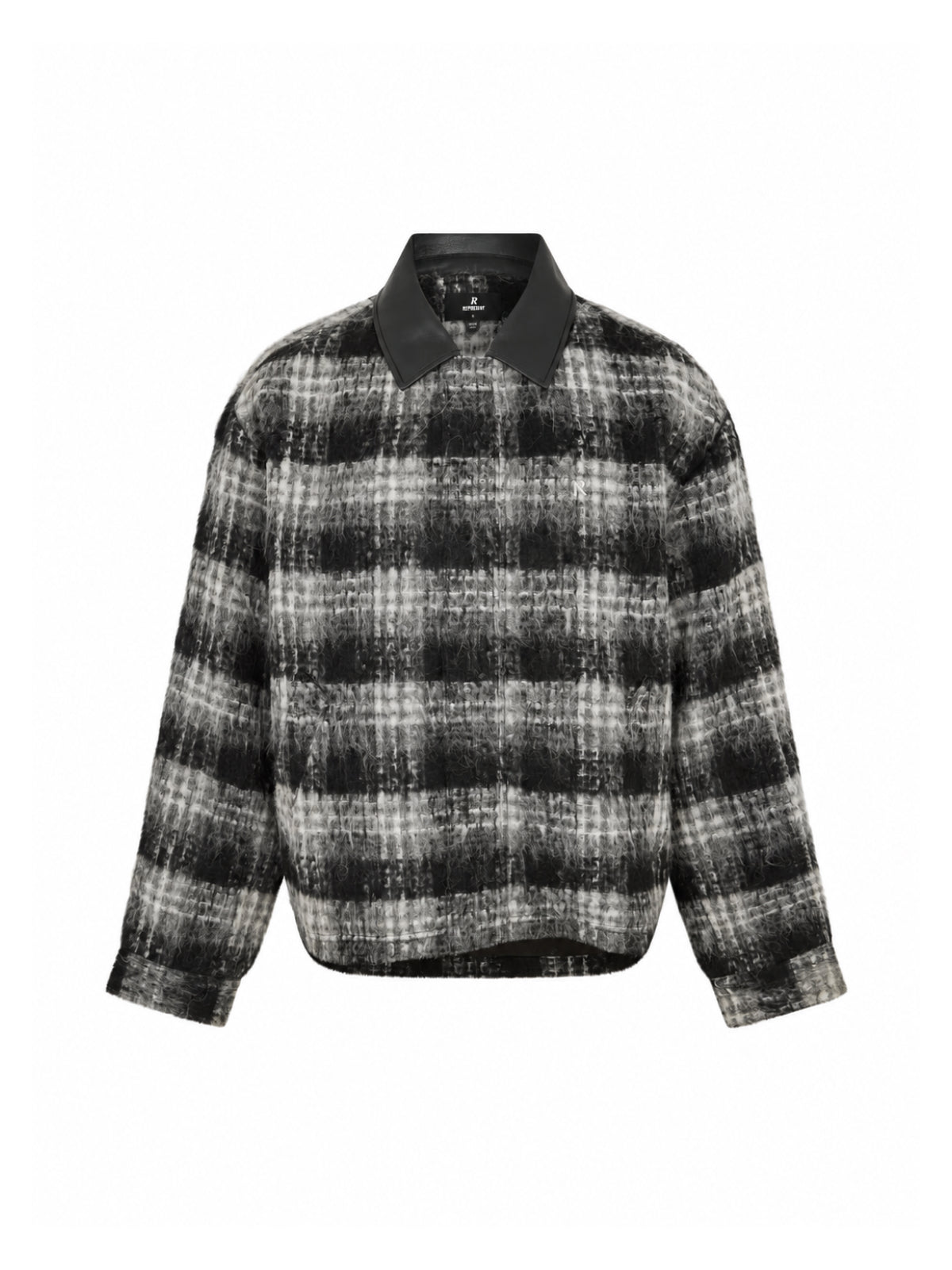 Represent Logo Flannel Check Overshirt Jacket — Black, view 5