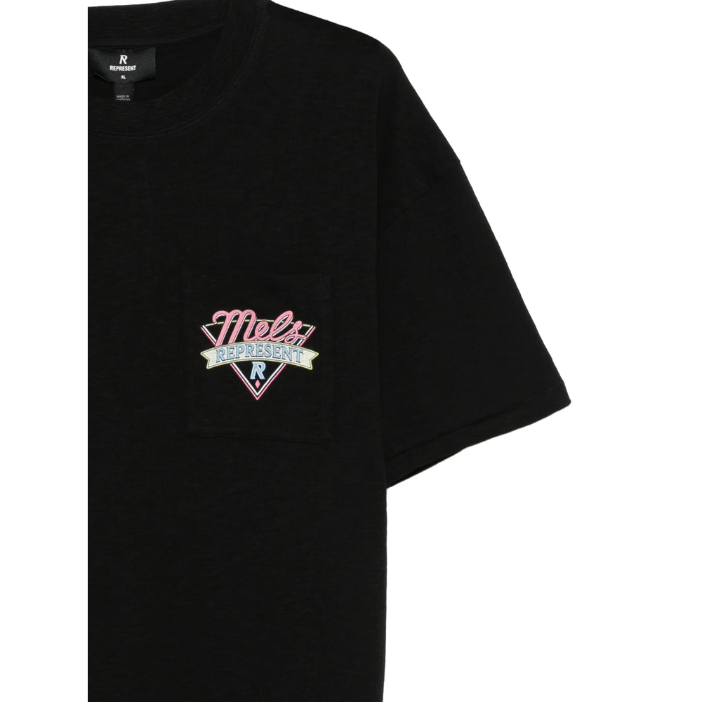 Represent Chest Pocket Graphic Print T-Shirt — Black, view 3
