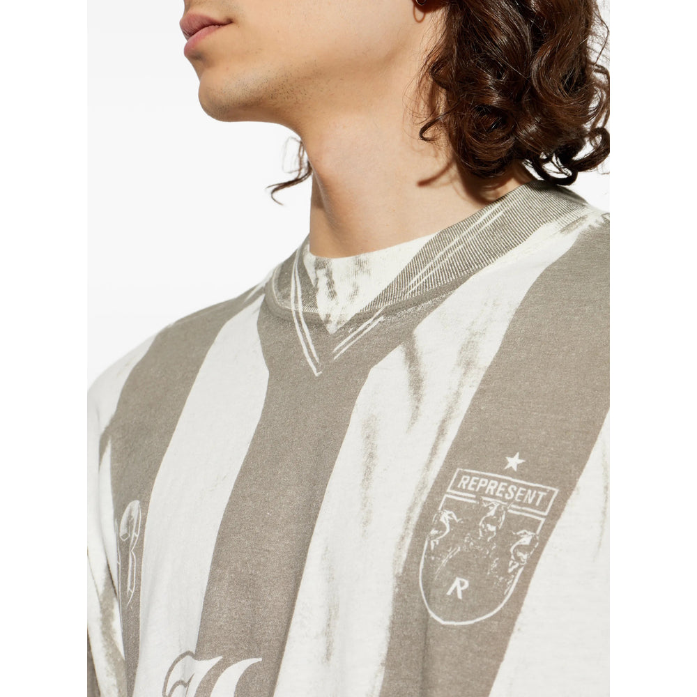 Represent Striped Cotton-Hemp T-Shirt — White, view 4