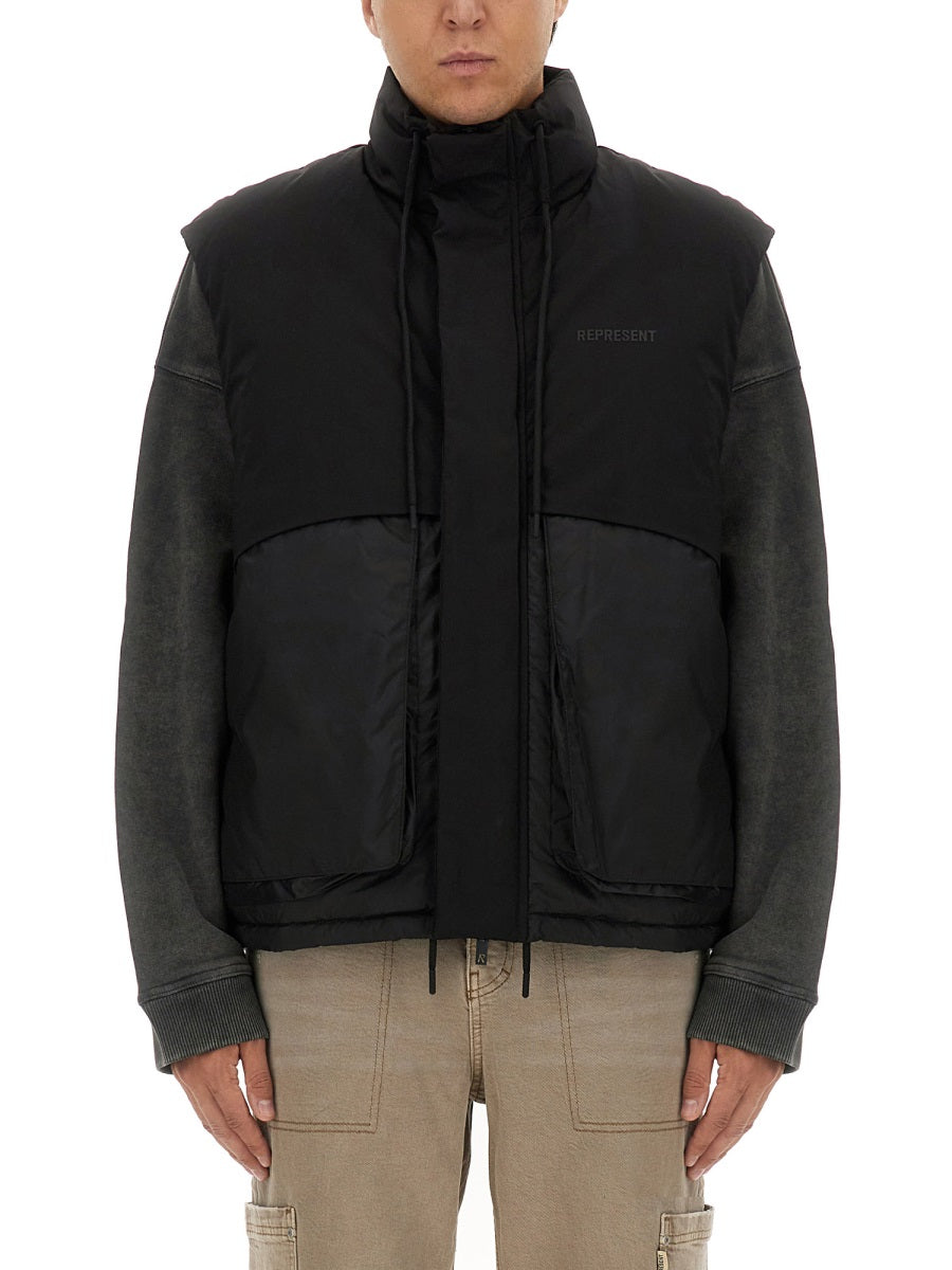 Represent Padded Nylon Vest — Black, view 3