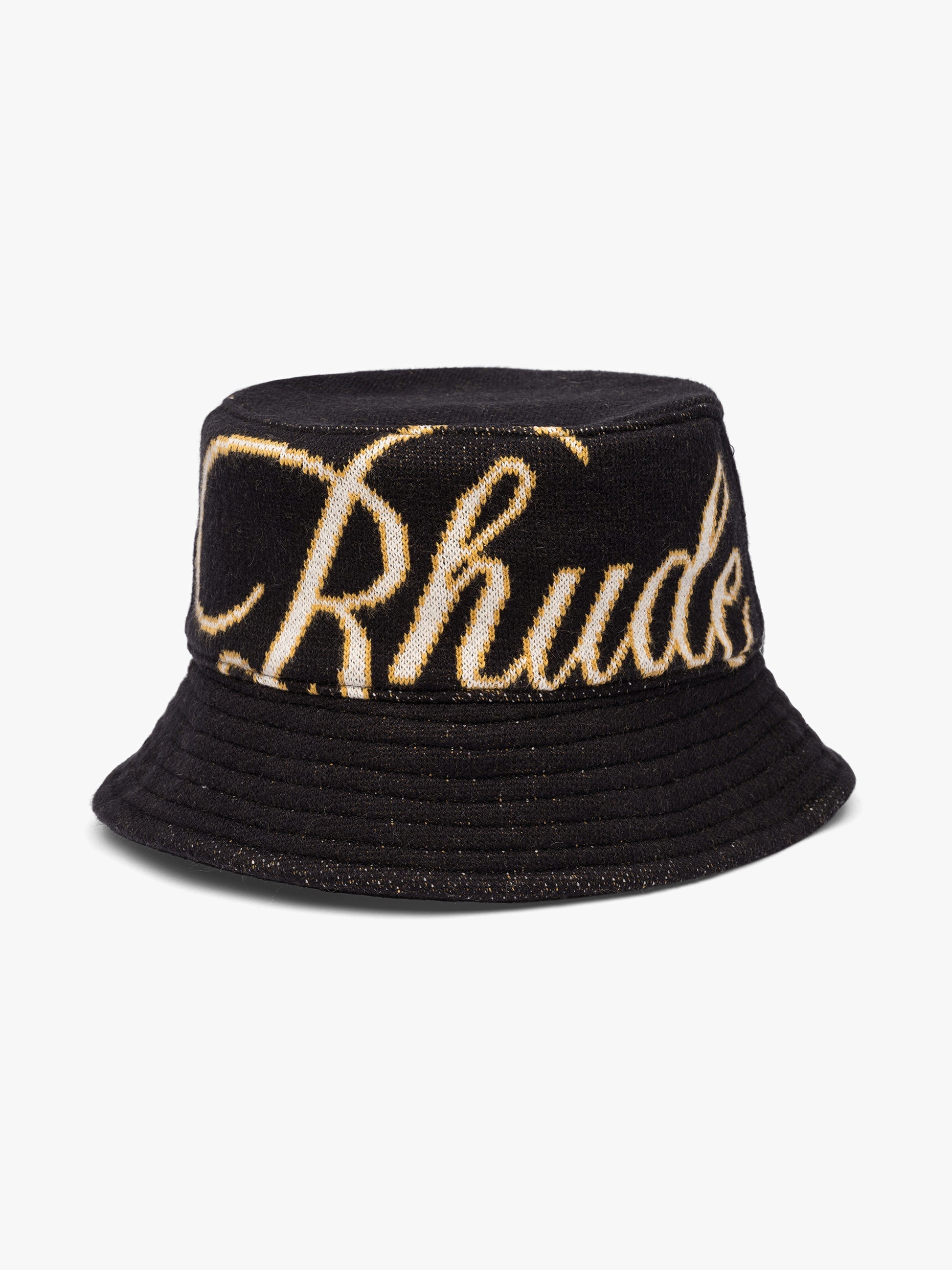 Rhude Mens Script Bucket Hat Black Clothing by Rhude