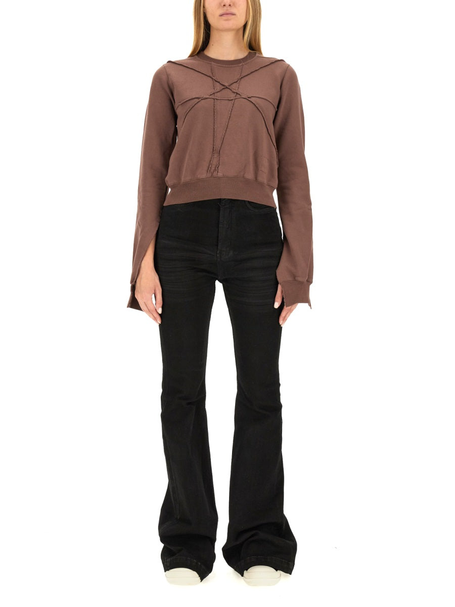Rick Owens Drkshdw Cropped Cotton Sweatshirt — Brown by Rick Owens Drkshdw
