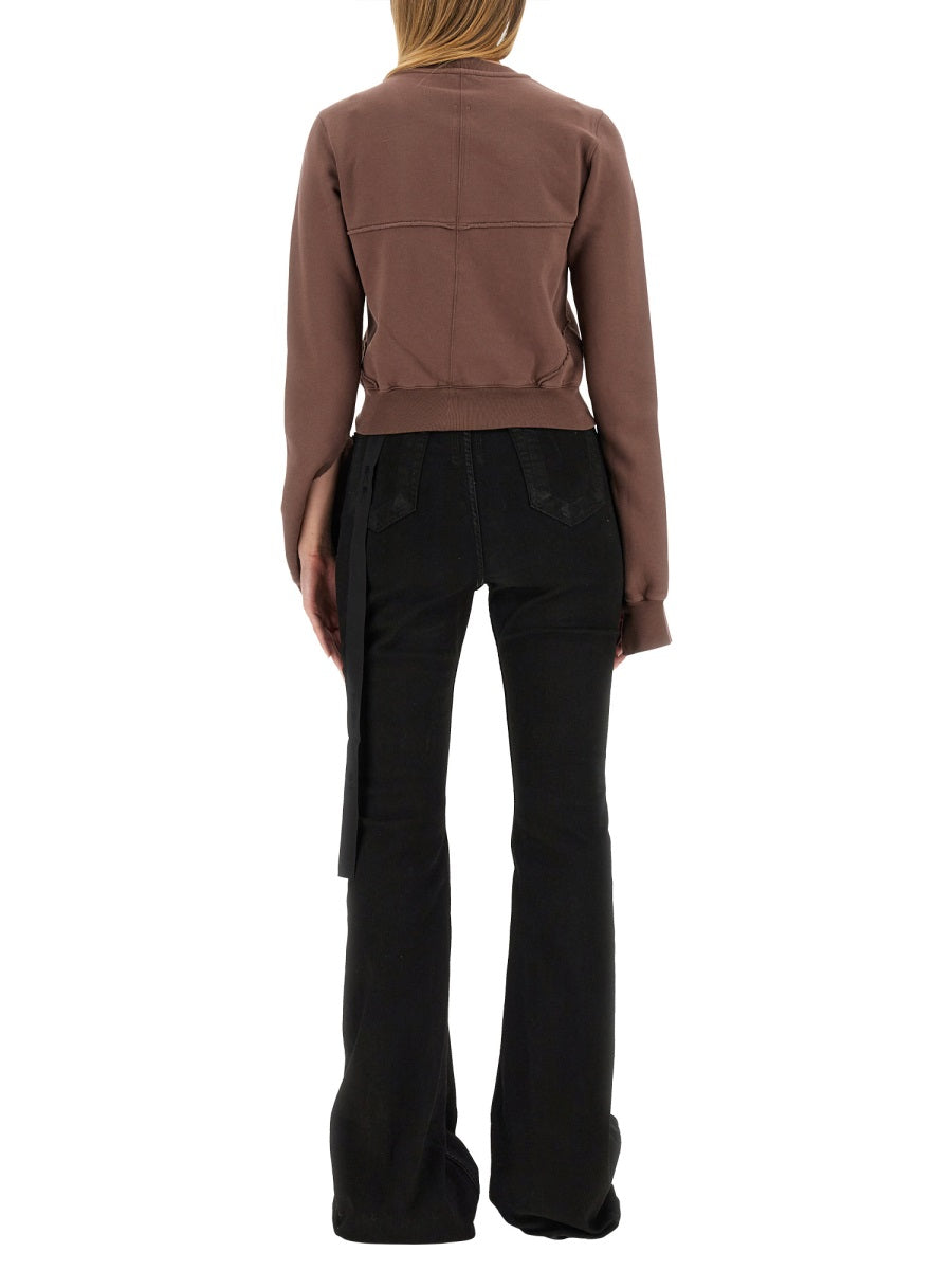 Rick Owens Drkshdw Cropped Cotton Sweatshirt — Brown, view 2
