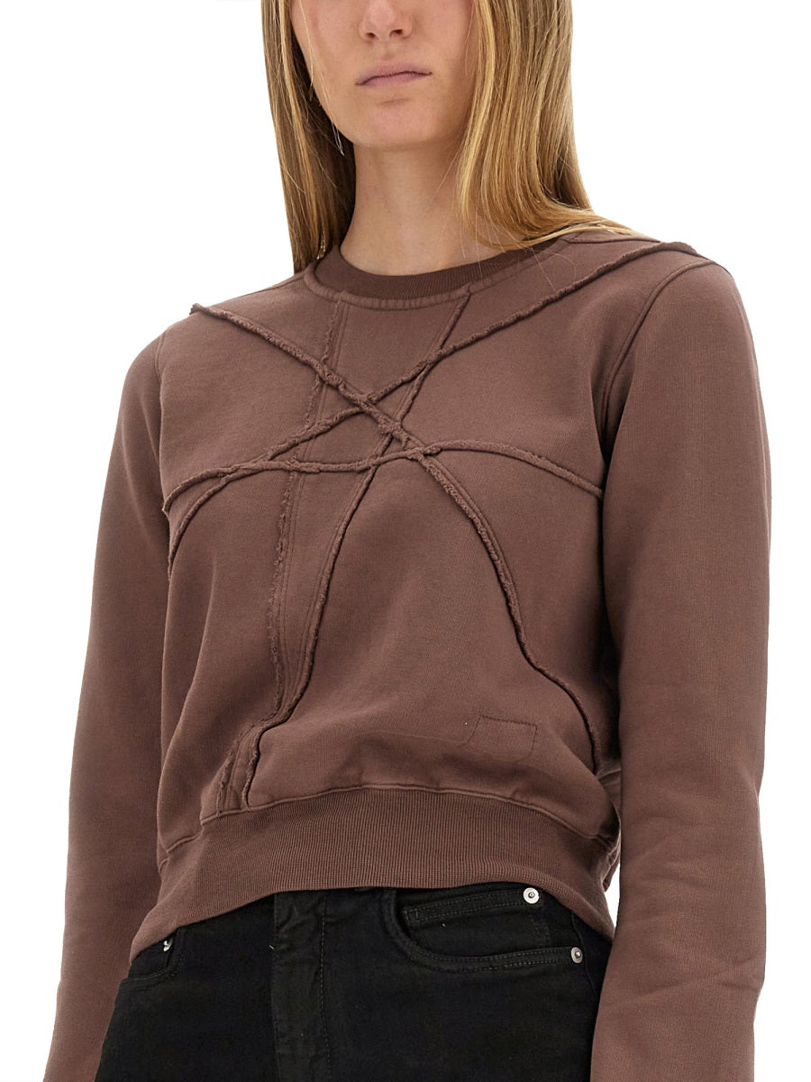Rick Owens Drkshdw Cropped Cotton Sweatshirt — Brown, view 3