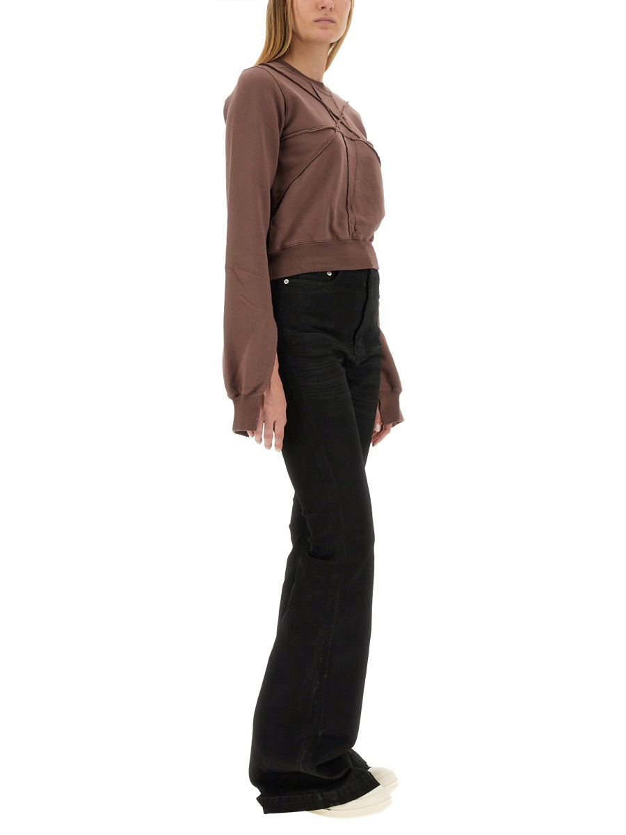Rick Owens Drkshdw Cropped Cotton Sweatshirt — Brown, view 4