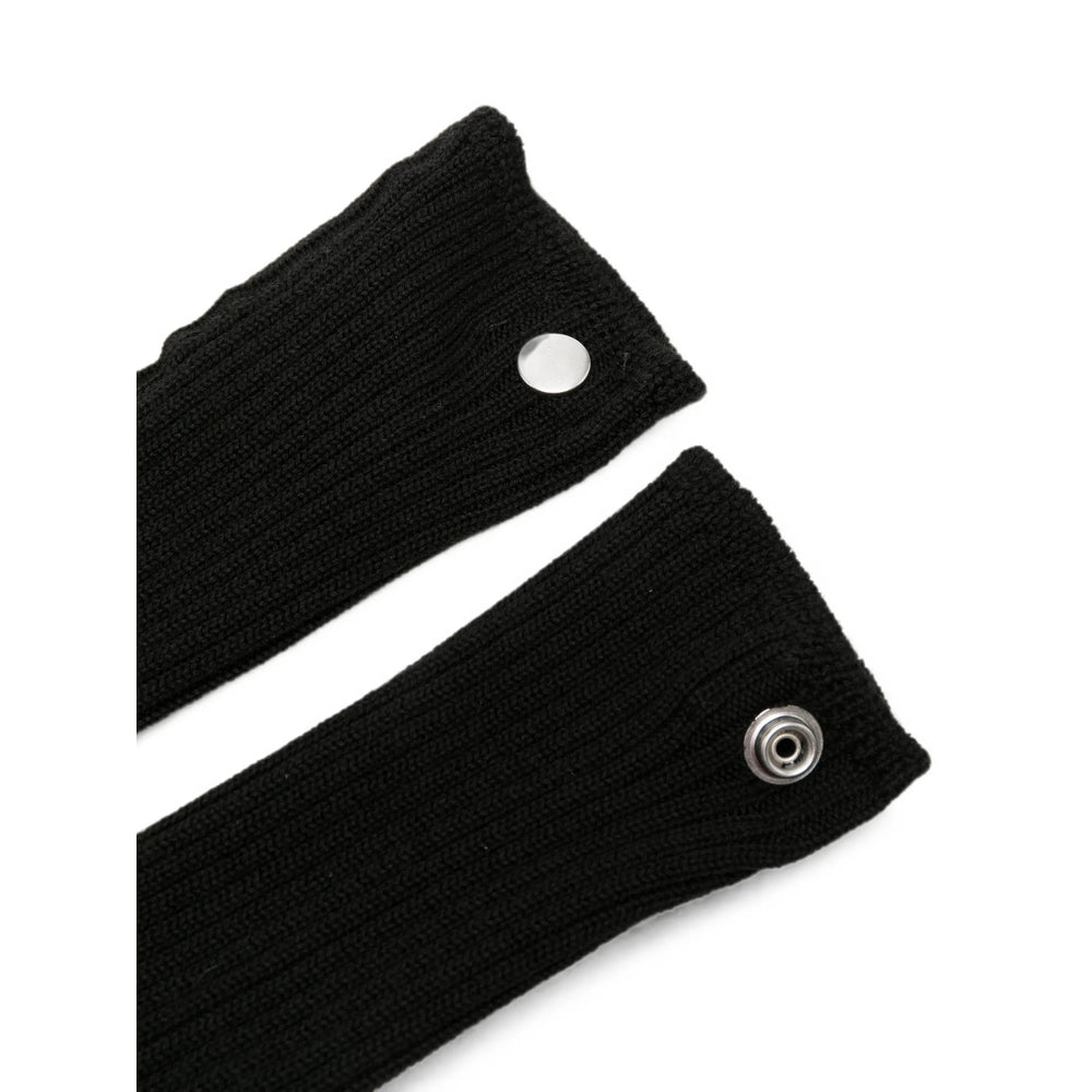 Rick Owens Long Ribbed Knit Virgin Wool Gloves — Black, view 3