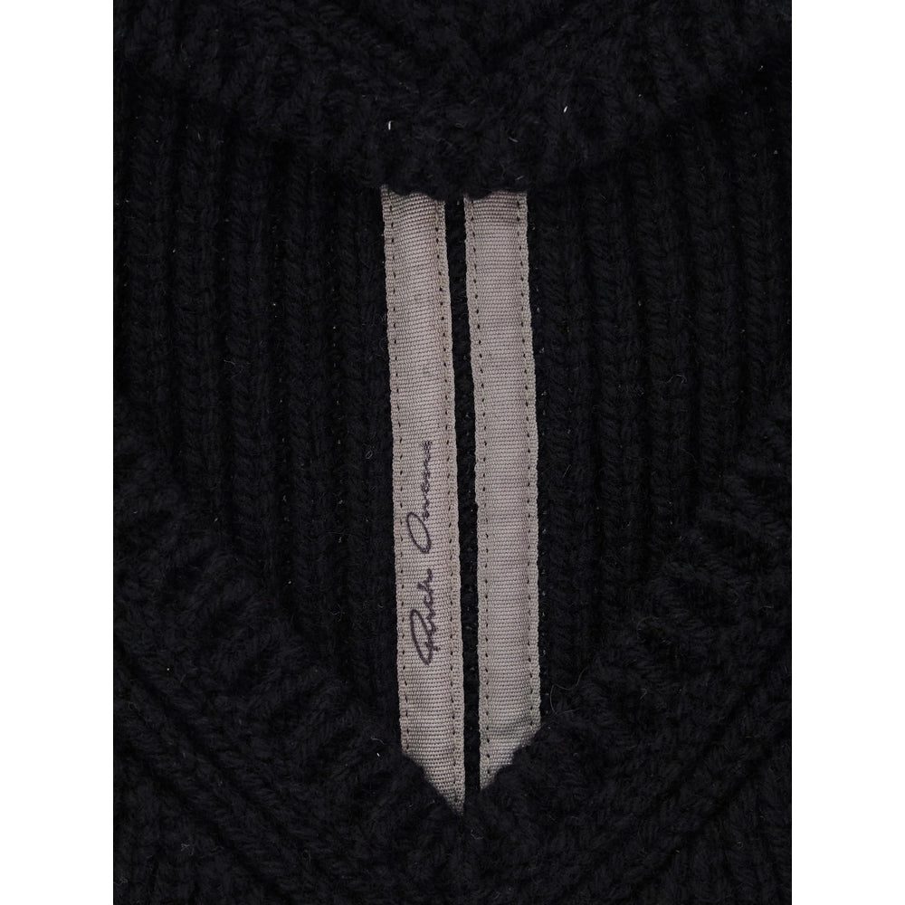 Rick Owens RU02F4490 Ribbed Cashmere Beanie — Black, view 3