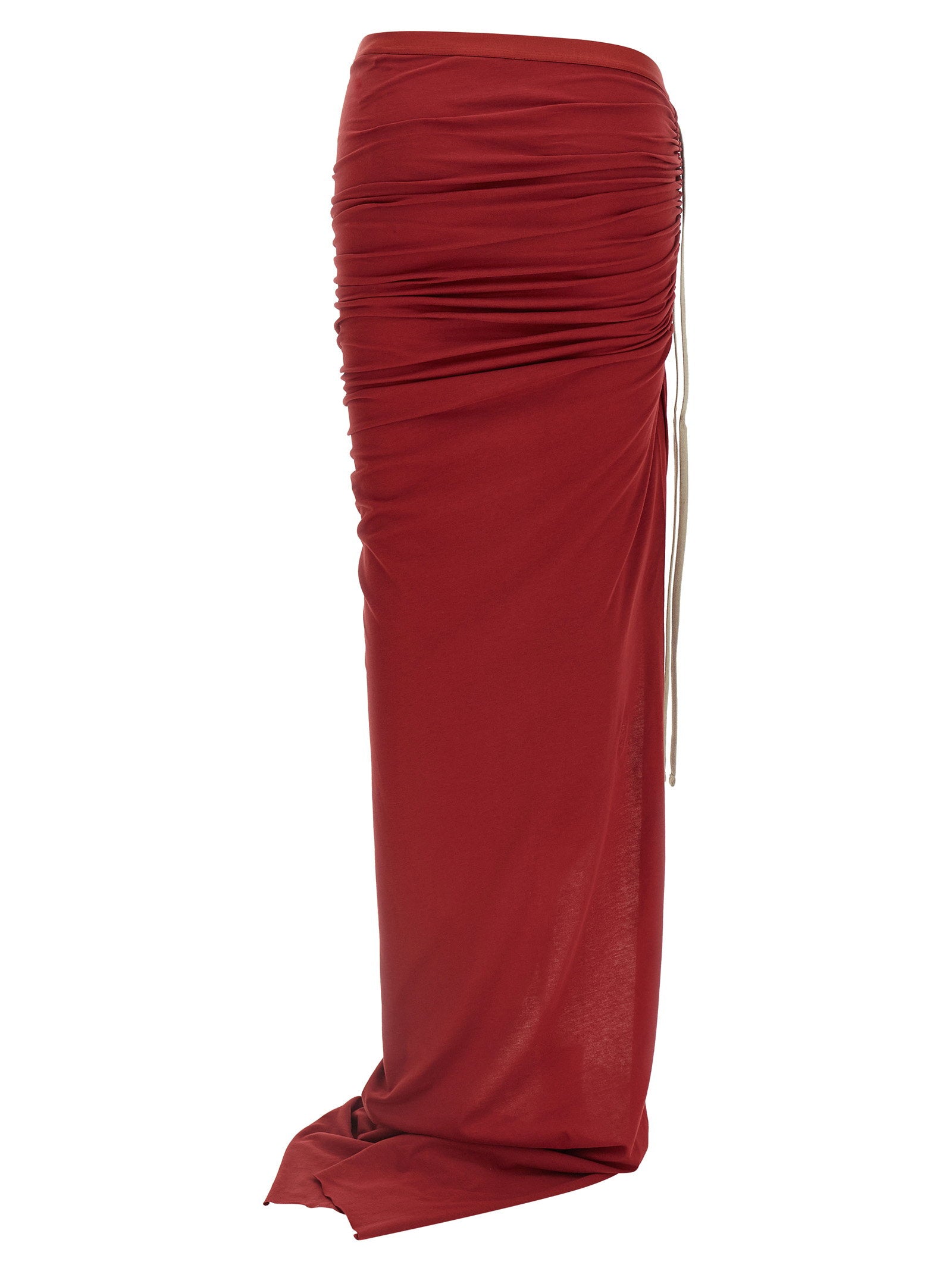 Rick Owens Ruched Jersey with Side Split Skirt — Red, view 2